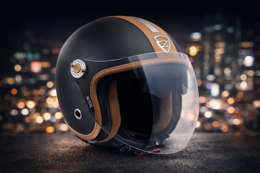Melhor Capacete para Scooter: Evite Erros na Sua Compra! Melhor capacete para scooter apoiado no chão, destacando conforto, proteção e design urbano.