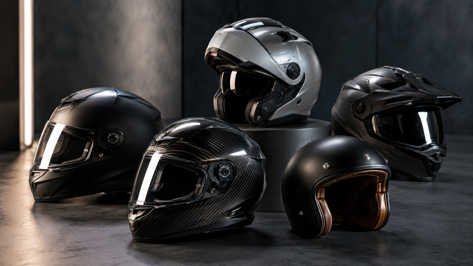 Melhores Capacetes para Moto em 2026: os 8 Modelos Mais Completos Capa do artigo mostrando vários capacetes integrais e escamoteáveis