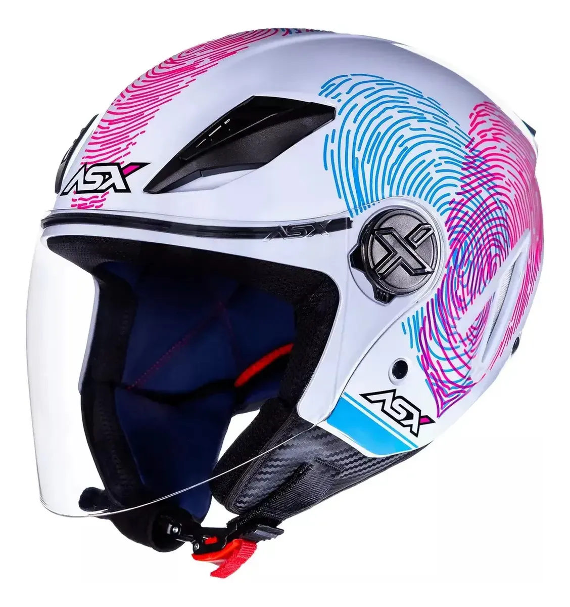 Capacete ASX City Air, detalhe da viseira e do fechamento micrométrico