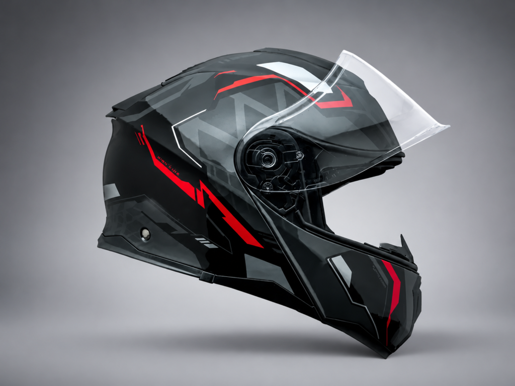 Capacete Bieffe B-Dynamic Attractie escamoteável preto com vermelho