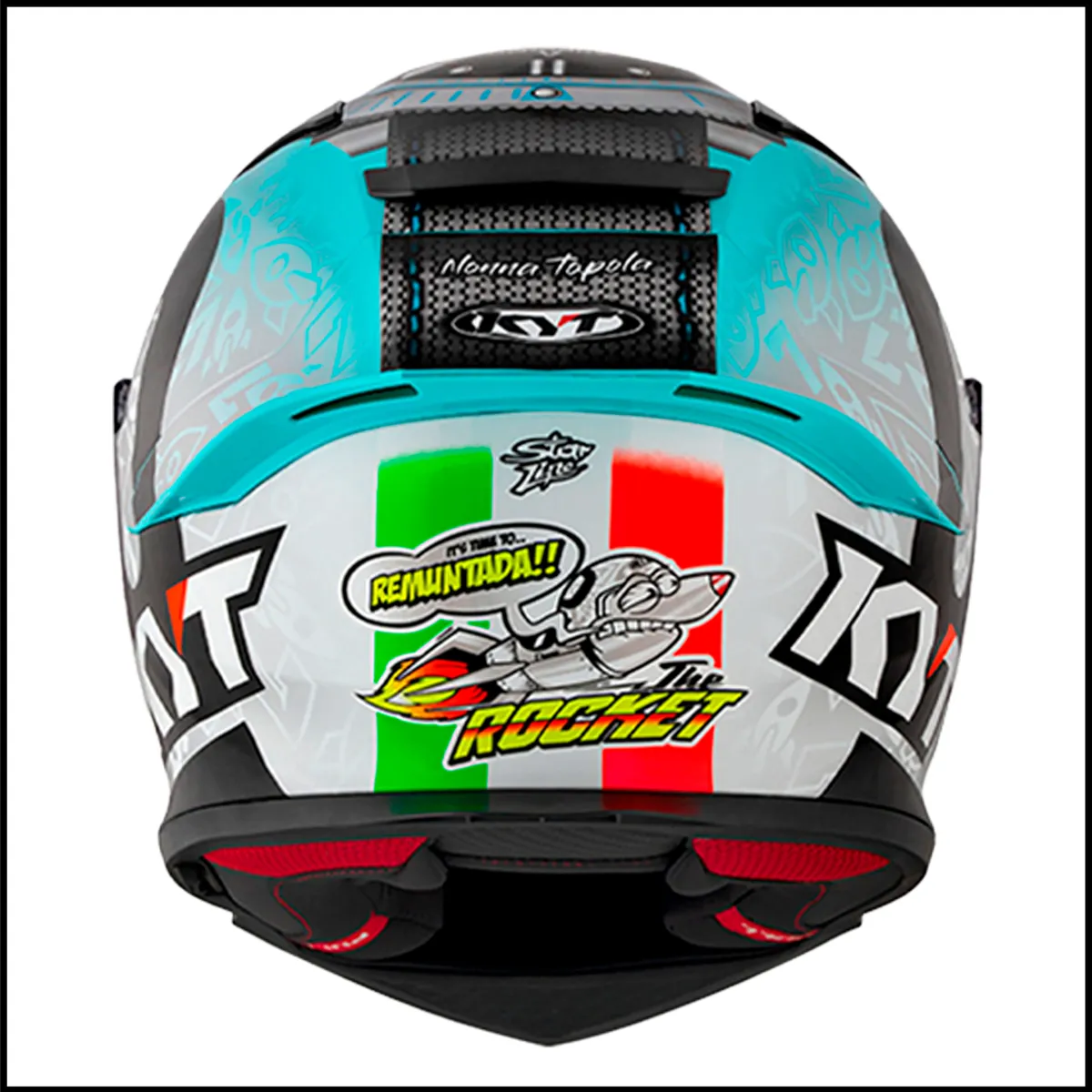 Capacete KYT R2R Max Foggia Misano 2022 visto de lado, detalhe do casco e da viseira cristal