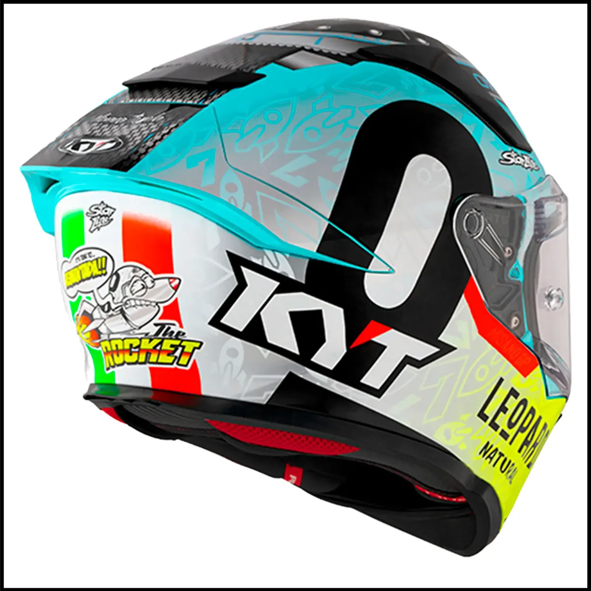 Capacete KYT R2R Max Foggia Misano 2022 em outro ângulo, detalhe do acabamento brilhante