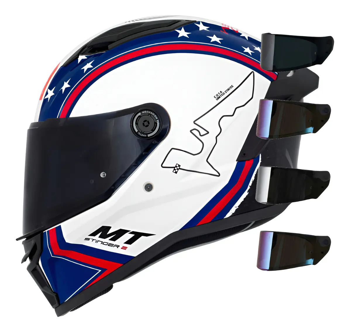 Capacete MT Helmets Stinger 2 visto de lado, detalhe do casco esportivo