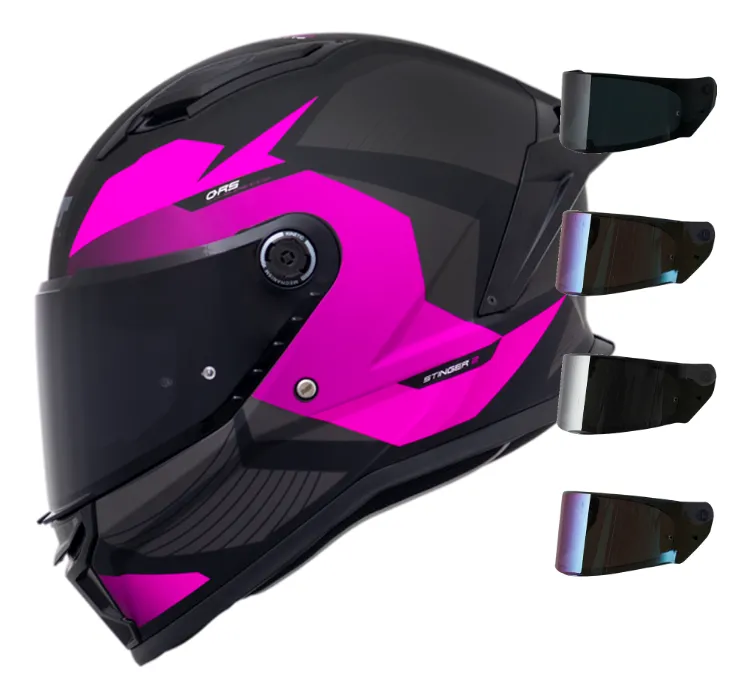Capacete MT Helmets Stinger 2 em outro ângulo, detalhe da viseira e do sistema de troca rápida