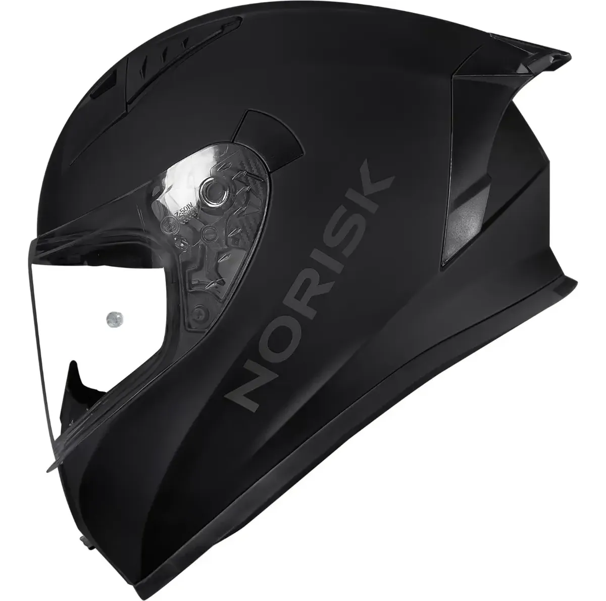 Capacete Norisk Flow visto de lado, detalhe do casco integral e do spoiler