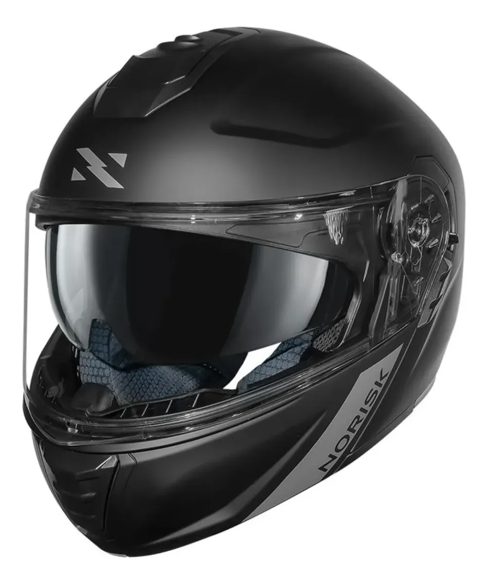 Capacete Norisk Vortex em outro ângulo, detalhe da viseira e do acabamento