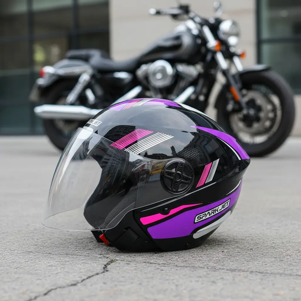 Capacete EBF Spark Jet Sting com detalhe do casco em ABS e acabamento brilhante