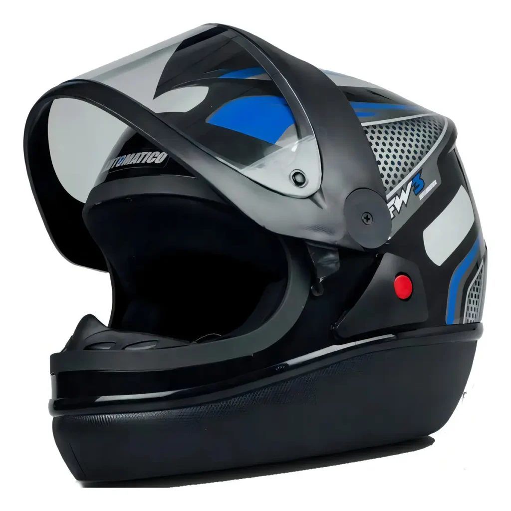 Capacete FW3 Automático Vale a Pena? Análise do Integral com Abertura Automática Capacete FW3 Automatico integral azul com abertura automatica da viseira