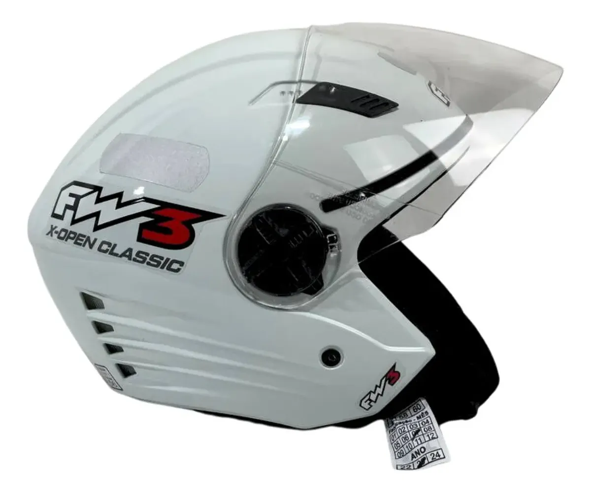 Capacete aberto FW3 X Open Classic vista lateral em preto brilhante