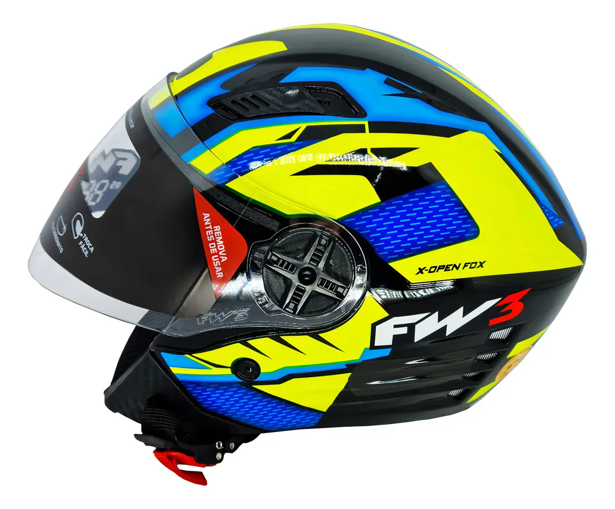 Capacete FW3 X Open Up vista lateral com viseira policarbonato