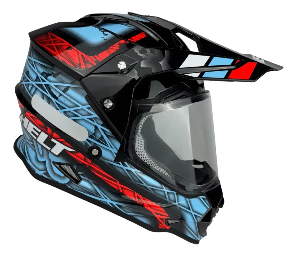 Capacete Helt Cross Vision Glass é bom? Review Completo e Avaliações Reais Capacete Helt Cross Vision Glass integral off-road, vista frontal com óculos interno fumê
