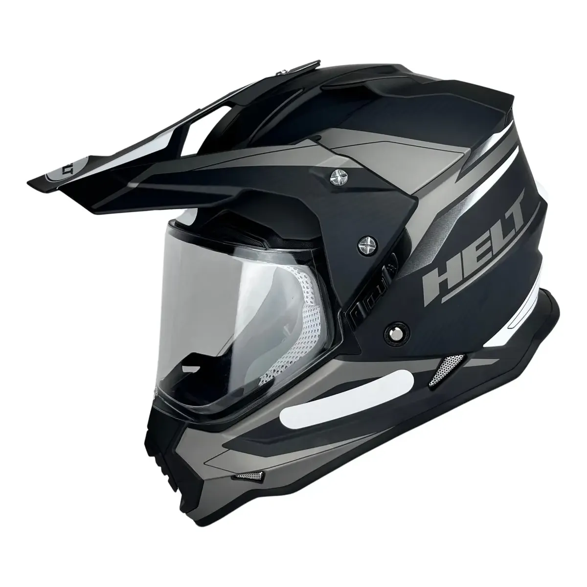Capacete Helt Cross Vision Glass visto de lado, detalhe do casco em ABS