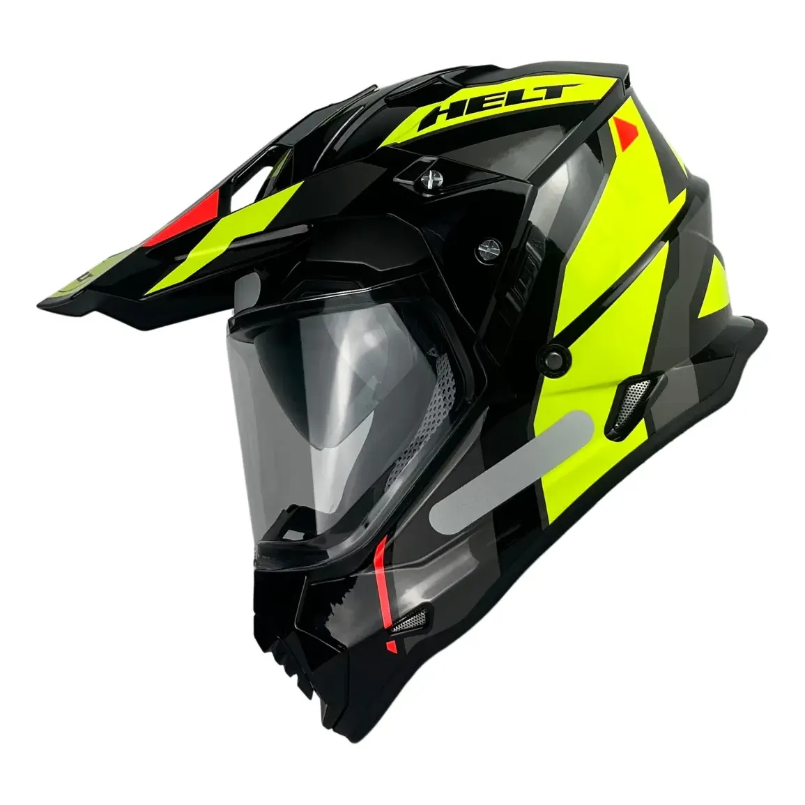 Capacete Helt Cross Vision Glass em outro ângulo, detalhe da viseira antirrisco