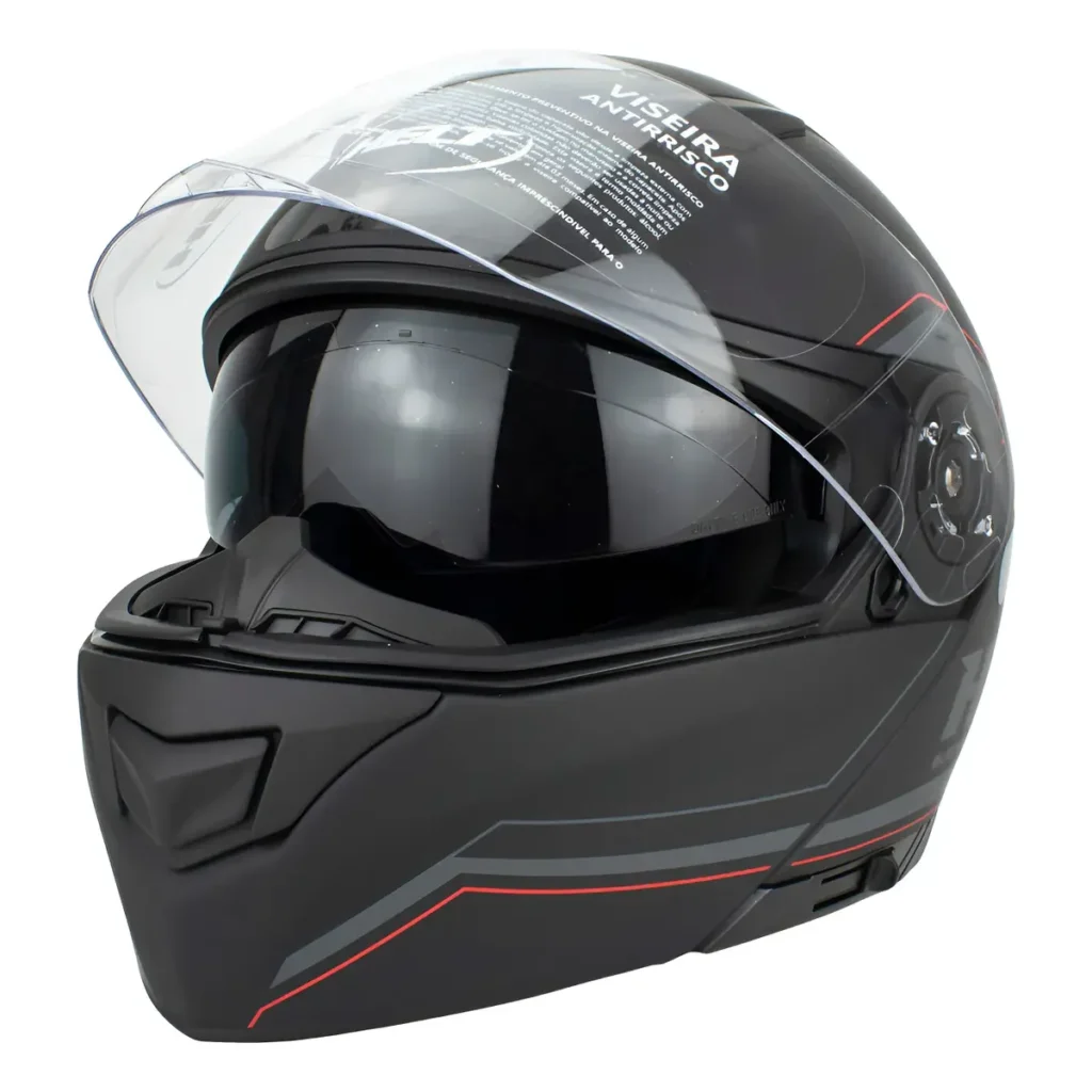 Capacete Helt Hippo Glass Matt é bom? Review Completo e Avaliações Reais Capacete Helt Hippo Glass Matt escamoteável, vista frontal na cor preta