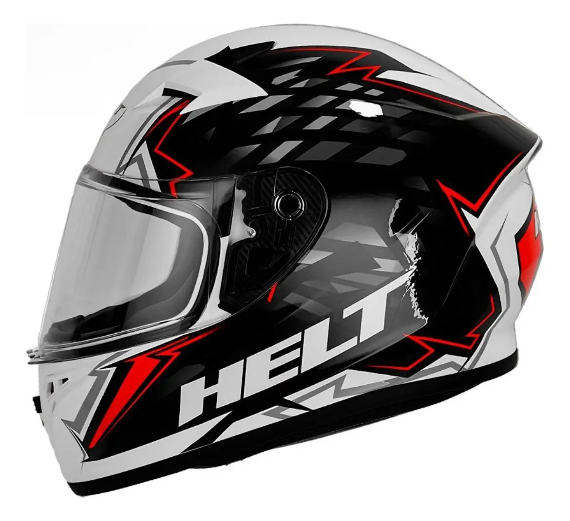 Capacete Helt Street Polar visto de lado, detalhe do casco e da viseira