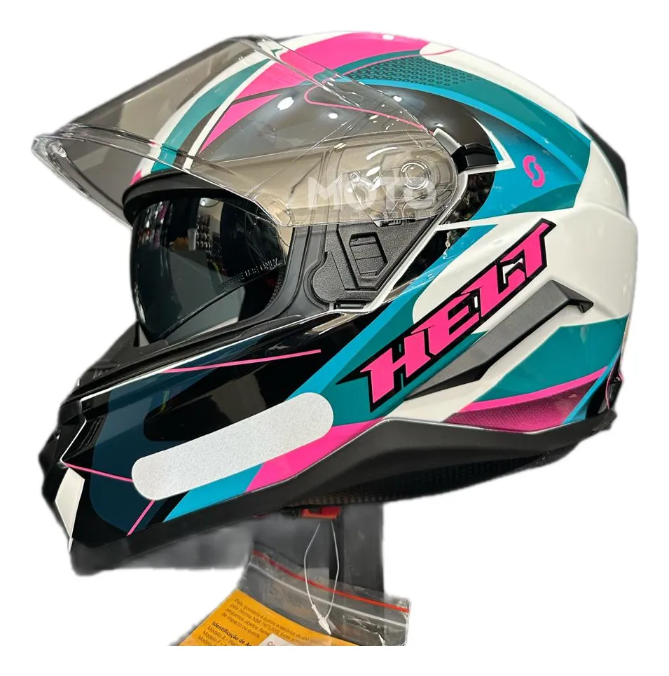 Capacete Helt Tracker Glass H15 em outro ângulo, detalhe da viseira antirrisco