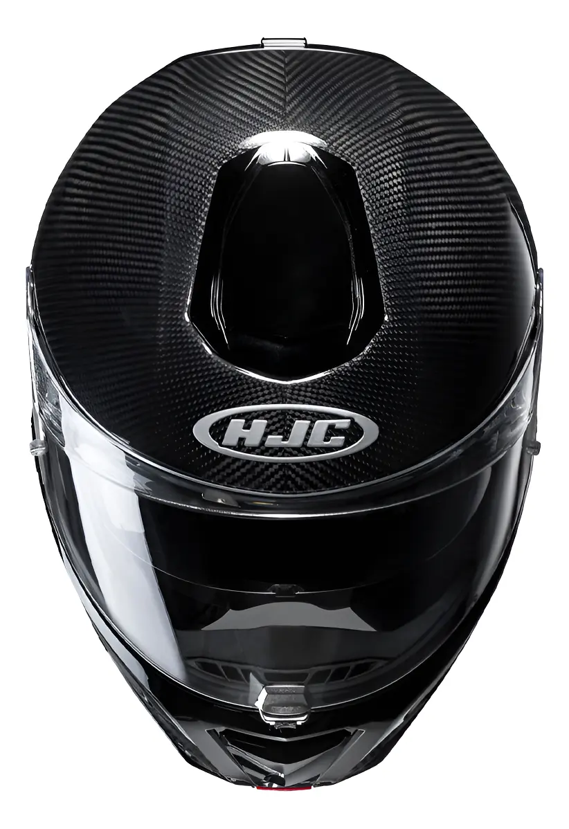 Capacete HJC RPHA 90S Solid Carbon com visor, detalhe do sistema modular