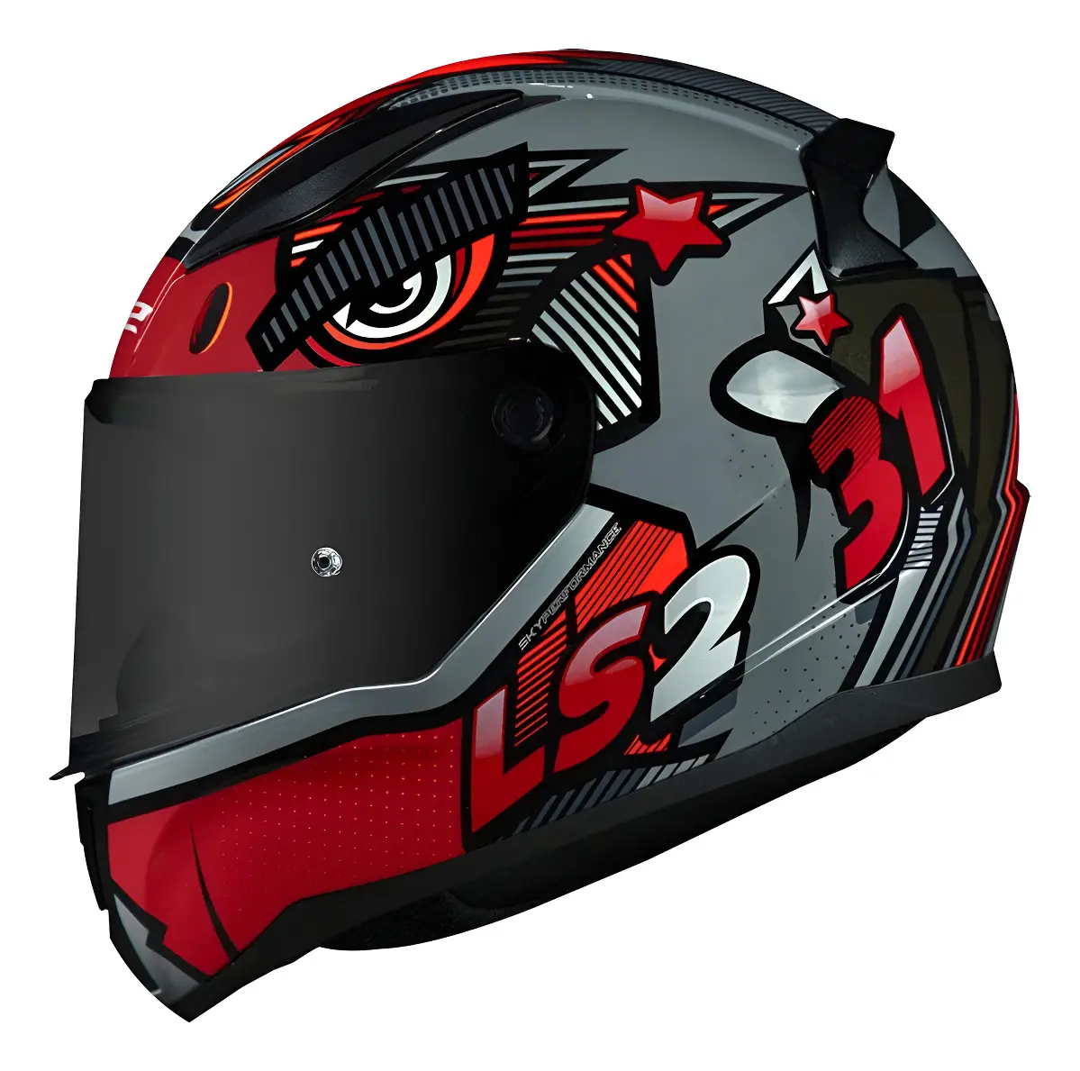 Detalhe do capacete LS2 FF353 Rapid, viseira e acabamento cromo