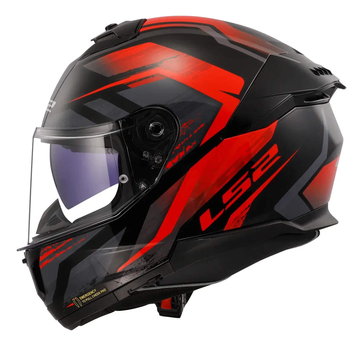 Capacete LS2 FF808 Stream II com o óculos interno recolhido, detalhe do sistema de viseira solar