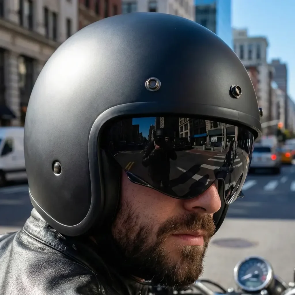 Capacete LS2 Spitfire OF599 Vale a Pena? Review do Aberto Café Racer Capacete LS2 Spitfire OF599 aberto café racer, vista frontal em preto fosco