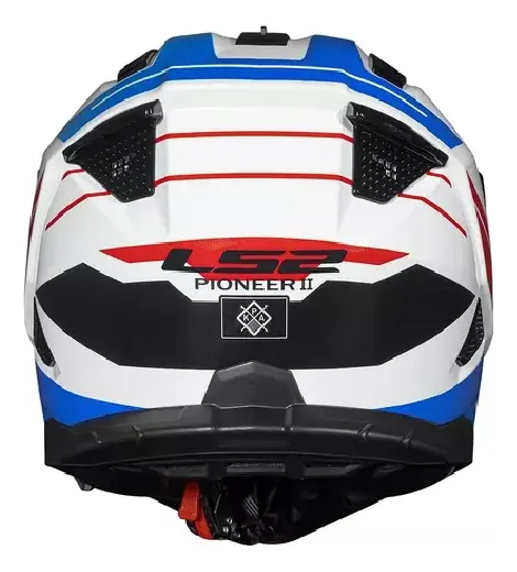 Vista traseira do capacete LS2 Pioneer II MX702 Namib com entradas de ventilação