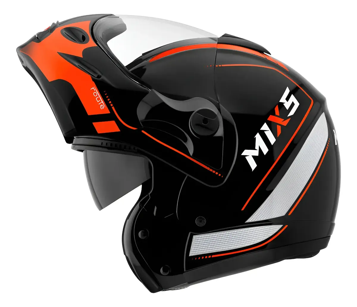 Capacete Mixs Captiva Route visto de lado, detalhe da viseira dupla