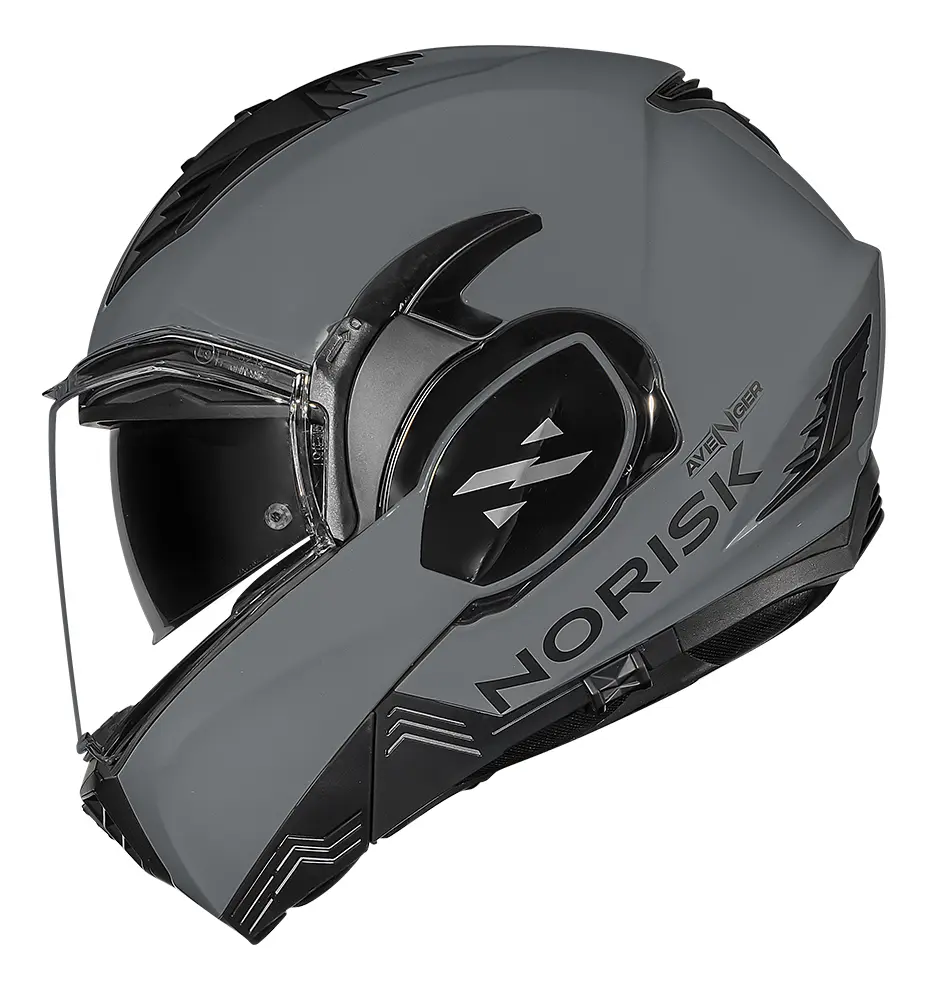 Capacete Norisk Avenger 180, vista lateral do capacete escamoteável