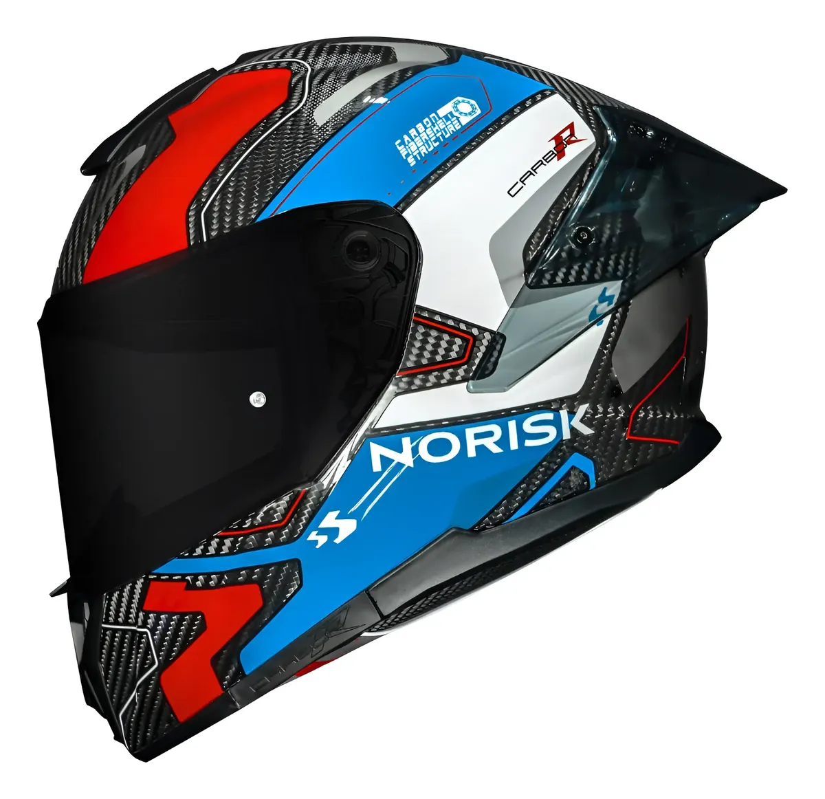 Capacete Norisk Carbon R Solid Matte, detalhe da viseira e spoiler