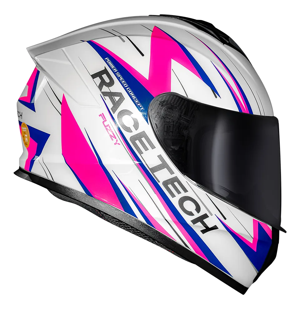 Capacete Race Tech Hit visto de lado, detalhe do casco e da viseira