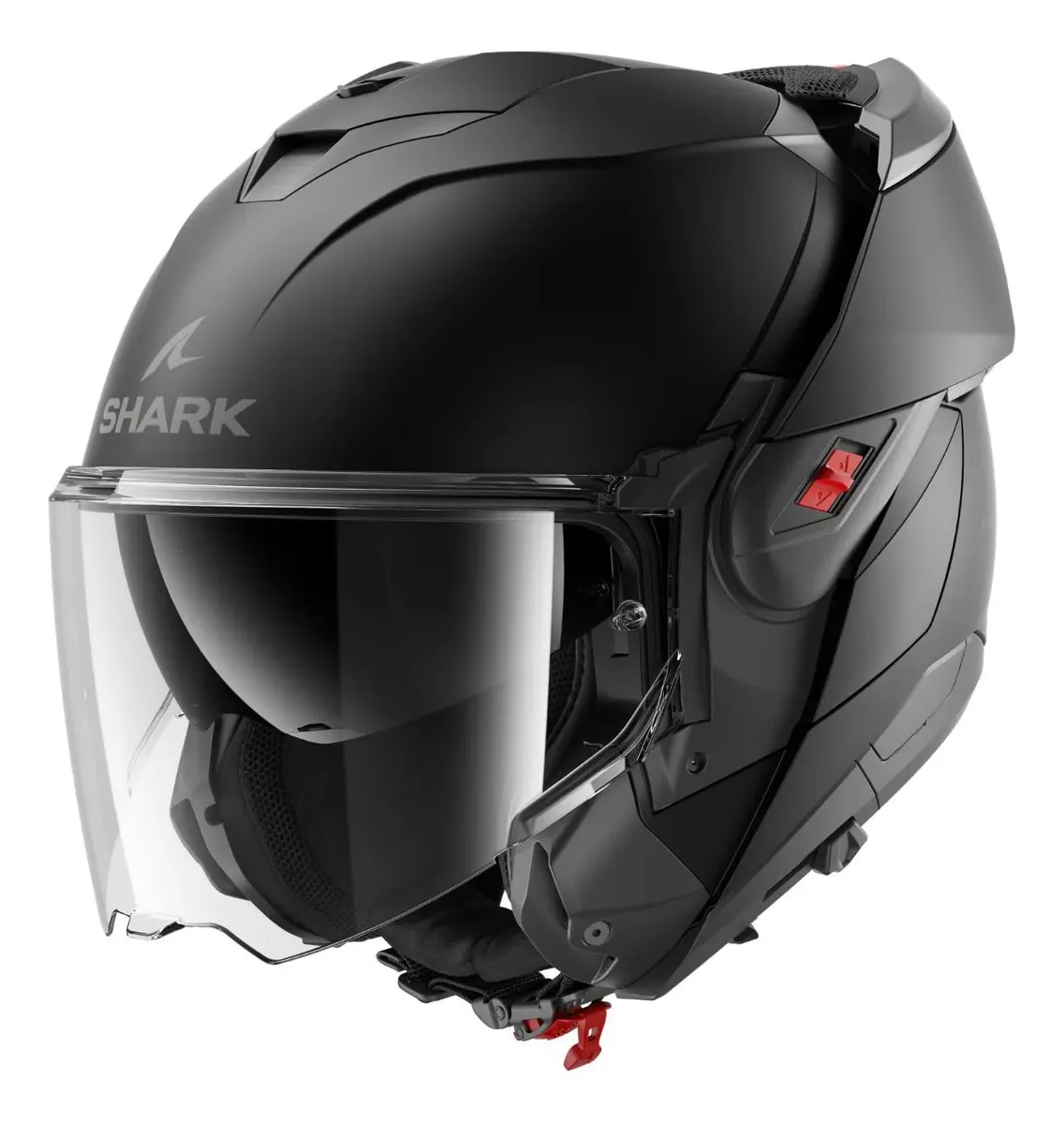 Capacete Shark Oxo Blank KMA com visor, vista lateral esquerda