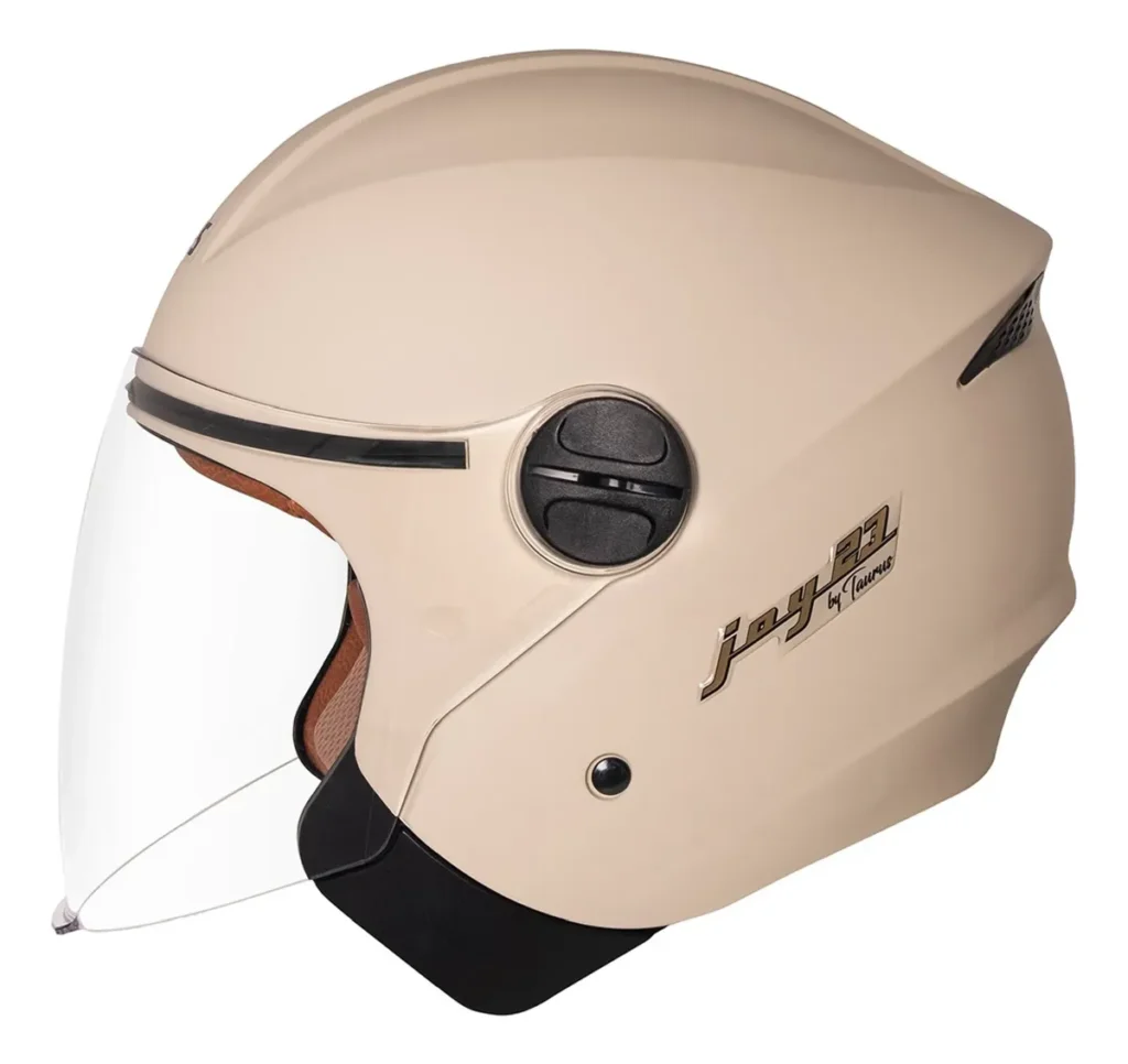 Capacete Taurus Joy 23 Reserva aberto bege fosco com acabamento em couro