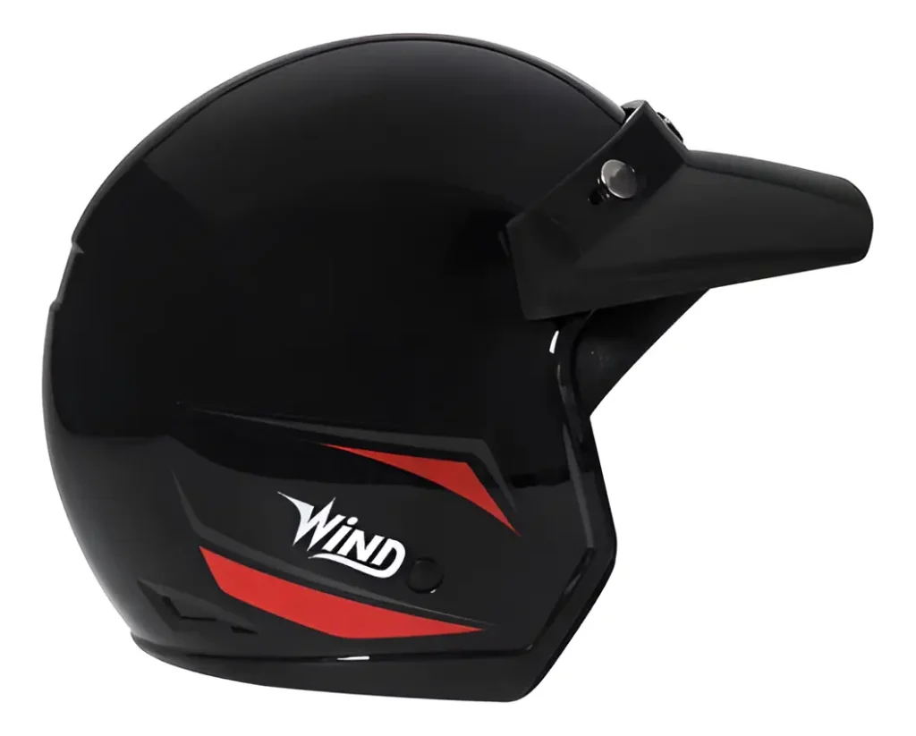 Capacete Taurus Tecno aberto preto com grafismo vermelho, vista lateral