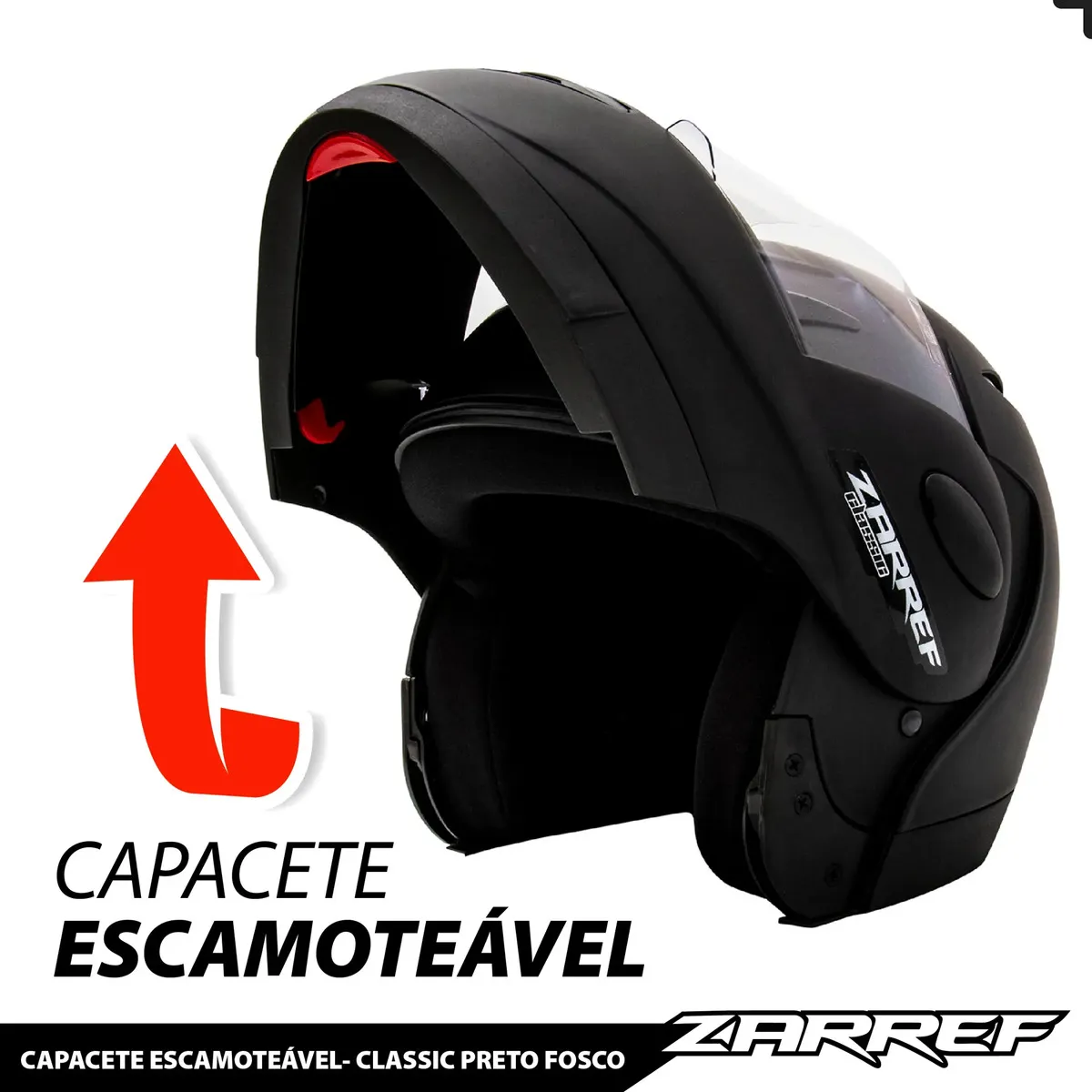 Capacete Taurus Zarref visto de lado, com o protetor de queixo fechado