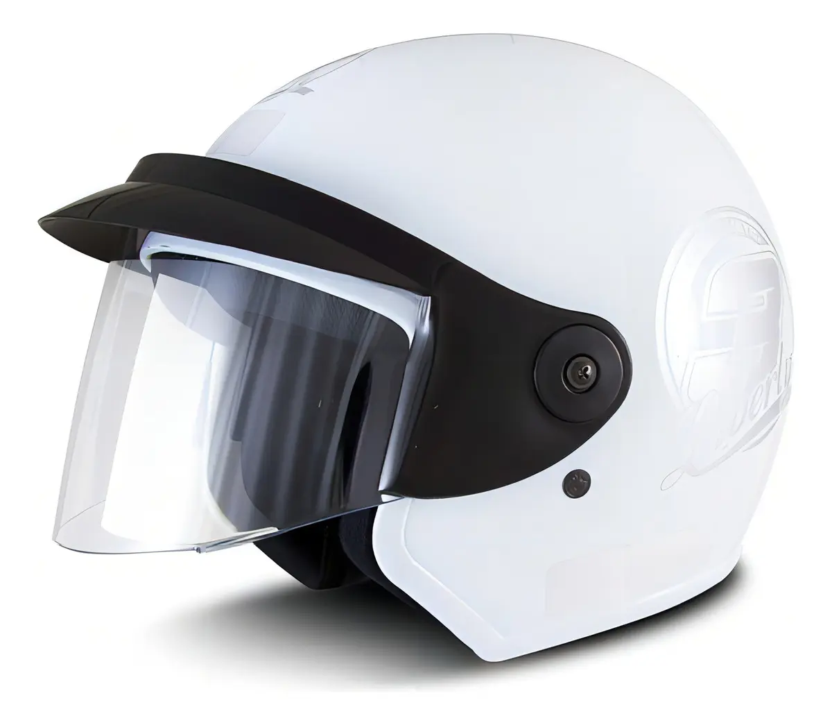 Capacete Pro Tork Liberty 3 vista lateral com casco aberto em ABS e viseira de policarbonato