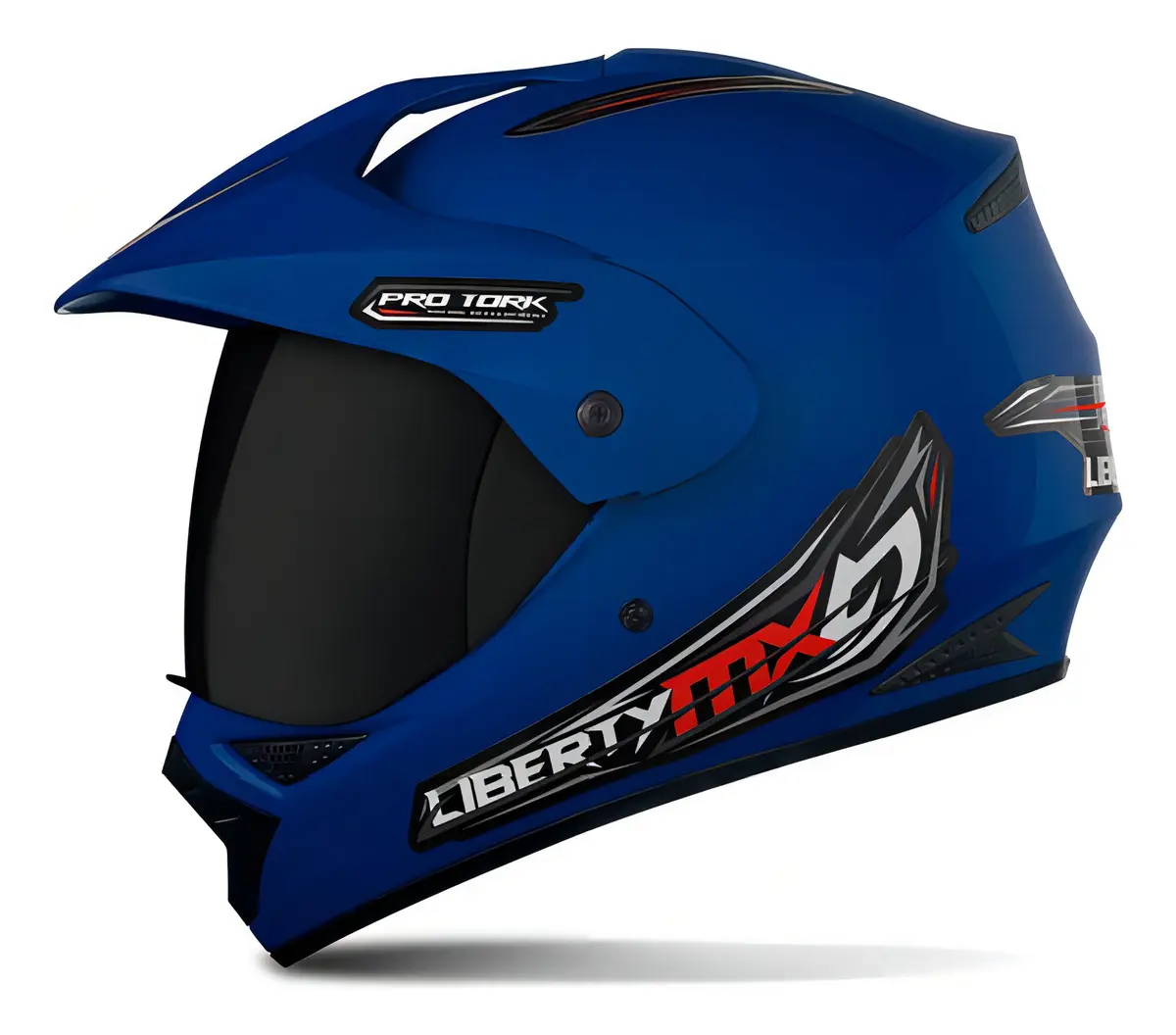 Capacete Pro Tork MX Vision visto de perfil, mostrando o casco em ABS e a viseira fumê