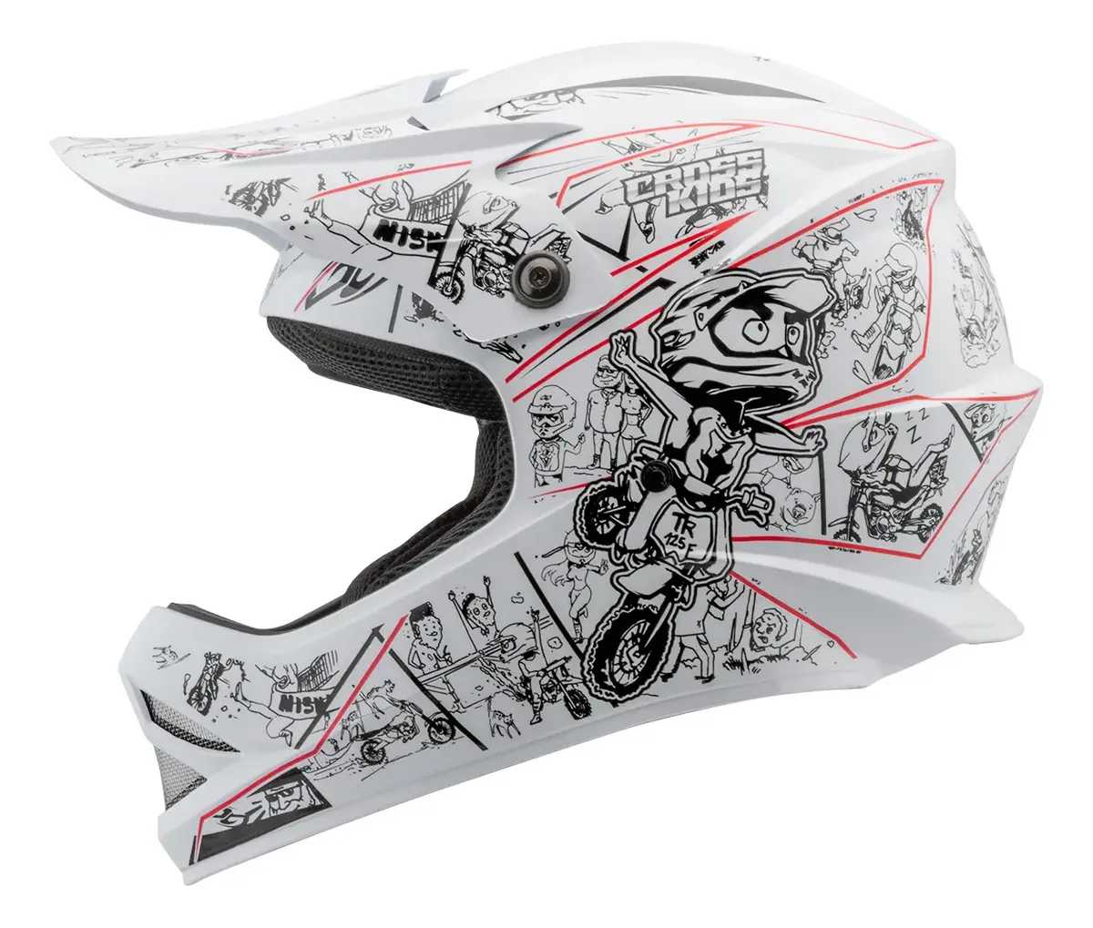 Capacete Pro Tork Moto Cross Trilha Infantil visto de perfil, casco em ABS com acabamento brilhante