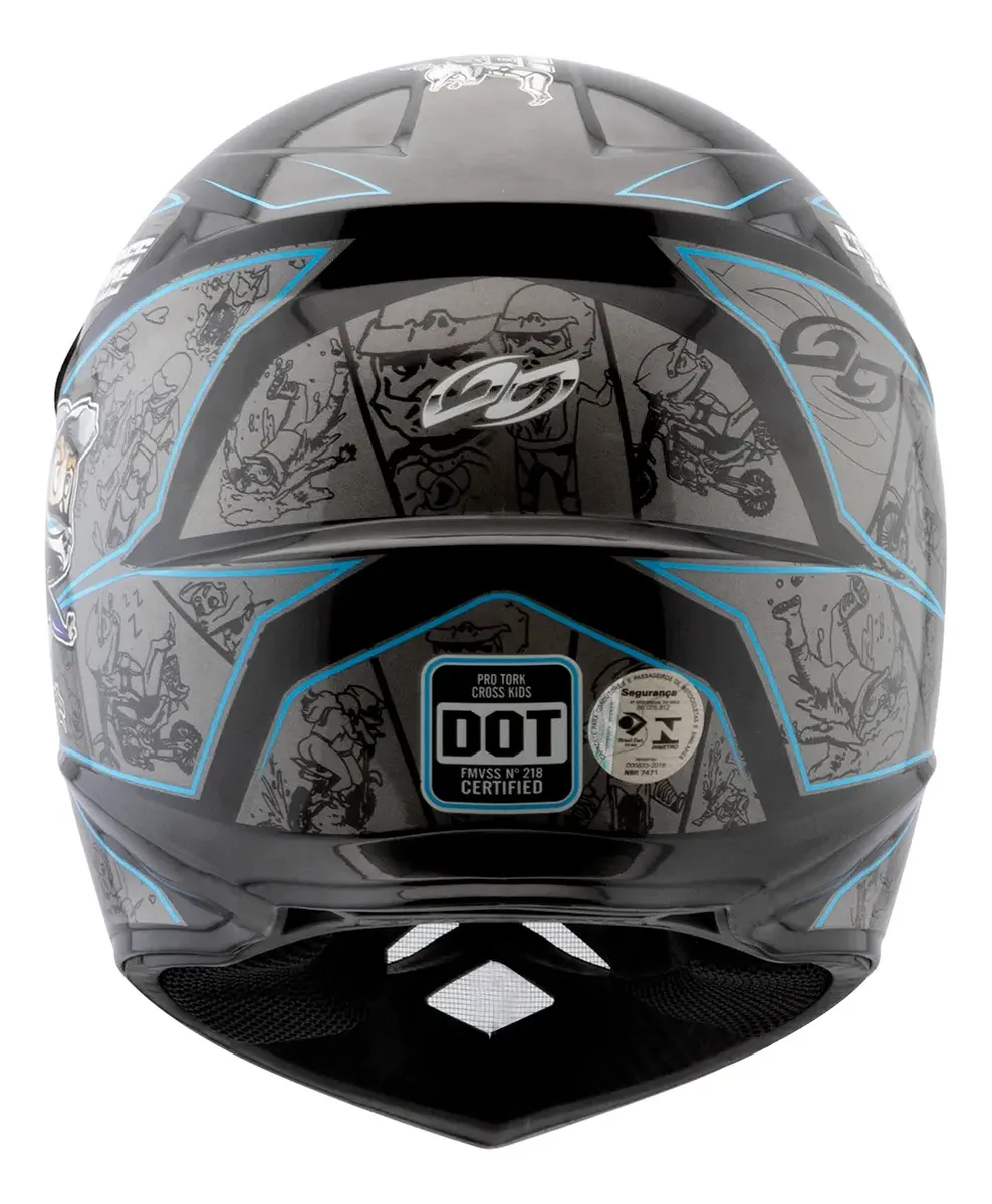 Capacete Pro Tork Trilha Infantil com o forro interno acolchoado e grafismo Cartoon Racing